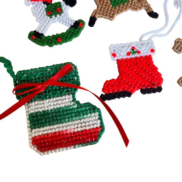Collection of 17-Charming Vintage Christmas Themed Crochet Needlepoint Ornaments - Picture 6 of 9